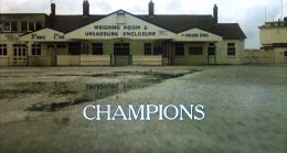 Opening credits for 'Champions' showing the unsaddling enclosure at Aintree racecourse