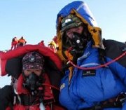 Sir ranulph Fiennes and Sherpa Lhakpa Thundu on the summit of Mount Everest 21st May 2009