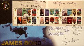 'James Bond' first day cover signed by Britt Ekland, Maud Adams & Sir Roger Moore