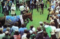 Aldaniti returns to his stables at Findon after his Grand National win