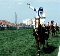 Aldaniti & Bob Champion pass the winning post in the 1981 Grand National