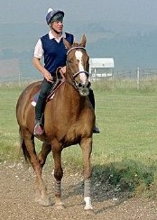 Aldaniti, ridden by Peter Double, at a Downs Stables Open Day in 1994