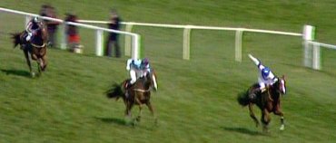 Aldaniti races for the line in the 1981 Grand National, pursued by Royal Mail and Spartan Missile