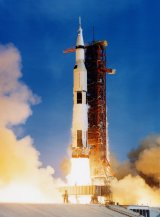 The Saturn rocket lifts off with Apollo XI