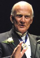 Buzz Aldrin speaking at the Olender Foundation Awards presentation at the Kennedy Centre, Washington in December 2000