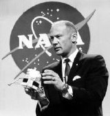 Buzz Aldrin with a Topping model of a lunar module