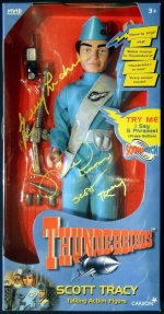 Scott Tracy model signed by Gerry Anderson and Shane Rimmer