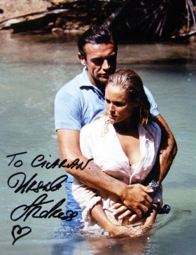 Ursula Andress signed photo of a scene with Sean Connery from 'Dr No