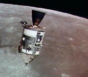 The Apollo 15 Command Module as seen, and photographed, from the Lunar Module during the mission to the Moon