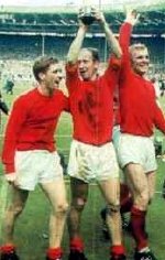 Alan Ball, Bobby Charlton & Bobby Moore after England's World Cup win