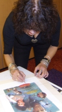 Martine Beswick signing lithograph
