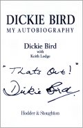 Dickie Bird has signed the title page of 'My Autobiography'