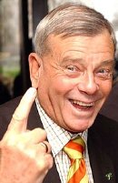 Dickie Bird with his famous 'Out' signal