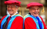 Dickie Bird & Michael Parkinson after receiving their honorary degrees from Huddersfield University
