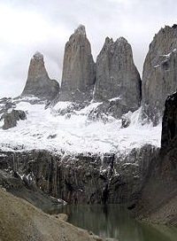 The three peaks of the 'Torres del Paine' in Chile