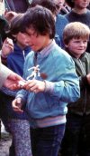 Joe Calzaghe aged 10 with a football trophy he won at Pentwynmawr Primary School