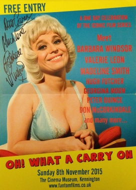 'Oh! What a Carry On' event poster, signed by Barbara Windsor