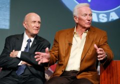 Tom Stafford & Gene Cernan at a news conference at NASA HQ in Washington DC marking the 40th anniversary of the first Moon landing