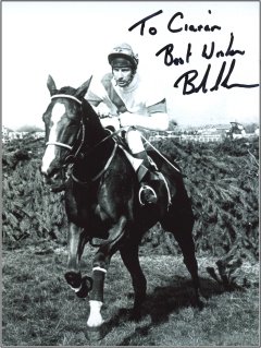 Signed photo of Bob Champion on Aldaniti during the 1981 Grand National