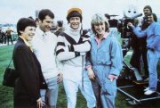 Jan Francis, Bob Champion, John Hurt & Jo Beswick (later married to Bob Champion) during filming for 'Champion