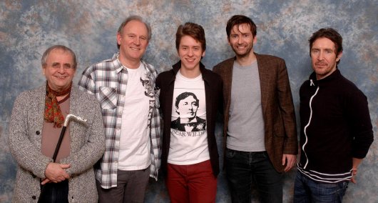 Sylvester McCoy, Peter Davison, Ciaran Brown, David Tennant & Paul McGann at the 'Project Motormouth' event, held at Slough in 2013