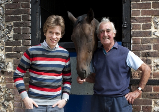 Josh Gifford with Ciaran Brown.  The horse is called Vinnie The Pooh