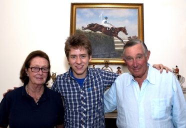 Ciaran Brown with Aldaniti's owners Valda & Nick Embiricos at Barkfold Manor