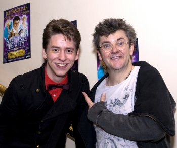 Joe Pasquale with Ciaran Brown at the Theatre Royal in Nottingham after a performance of the pantomime 'Sleeping Beauty'