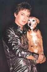 Julian Clary as The Joan Collins Fan Club, with Fanny the Wonderdog