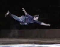 Robin Cousins performs a Butterfly Jump as part of a competition routine