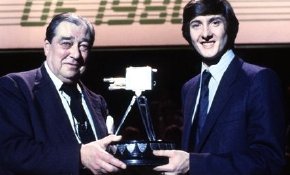 Robin Cousins receives the 'BBC Sports Personality of the Year'  trophy from John Arlott in 1980