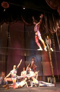 Jim Dale on the tightrope in 'Barnum'