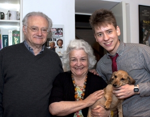 Carl Davis, Jean Boht, Ciaran Brown and Diva the Dachshund