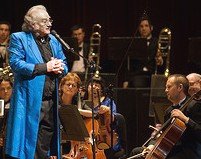 Carl Davis in one of the colourful coats he often wears when conducting 