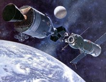 Davis meltzer's painting of the Apollo-Soyuz docking