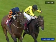 Dolly Penrose (yellow silks) beats Mudawin at Haydock racecourse on 18th July 2009