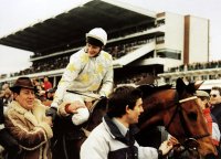 Richard Dunwoody on Charter Party after winning the 1988 Cheltenham Gold Cup