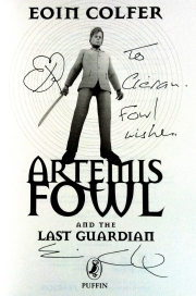 Eoin Colfer has signed my first edition of Artemis Fowl and the Last Guardian