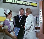 Shirley Anne Field, James Robertson Justice & Leslie Phillips in 'Doctor in Clover'