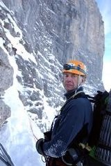 Sir Ranulph Fiennes contemplates the North Face of the Eiger