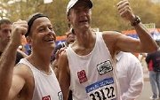 Mike Stroud and Sir Ranulph Fiennes at the end of the New York Marathon