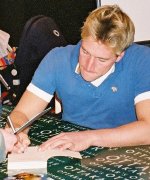 Ben Fogle signing copy of his book 'The Teatime Islands'