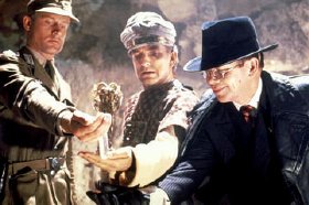 Paul Freeman with Wolf Kahler and Ronald Lacey in 'Raiders of the Lost Ark'