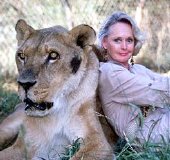 Tippi Hedren with one of her big cats at the Shambala Preserve