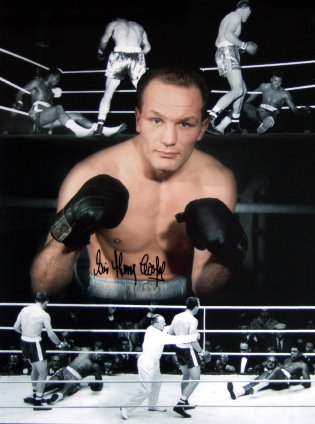 Sir Henry Cooper signed photo showing scenes from his 1963 fight with Cassius Clay (Muhammad Ali)