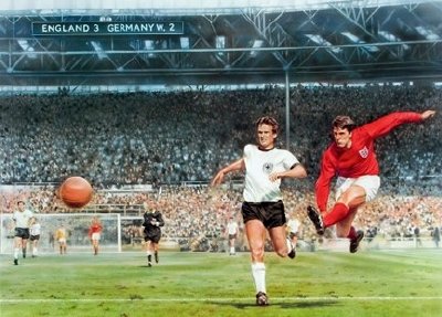 Rob Highton's print of Geoff Hurst scoring England's 4th goal