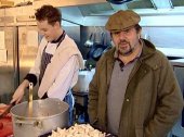 Jethro in the kitchen of 'Jethro's Club' restaurant, with his young head chef Frankie