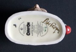 Peter Rogers' signature on Royal Doulton character jug of Hattie Jacques