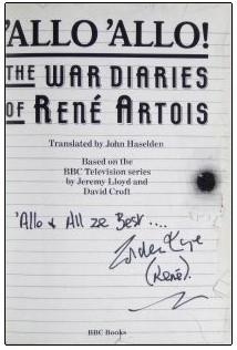 Autographed title page of 'The War Diaries of Rene Artois'