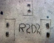 R2-D2's footprints in concrete outside Grauman's Chinese Theatre in Hollywood